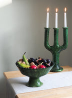Vintage Tamegroute Green Jagged Edge Pedestal Fruit Bowl