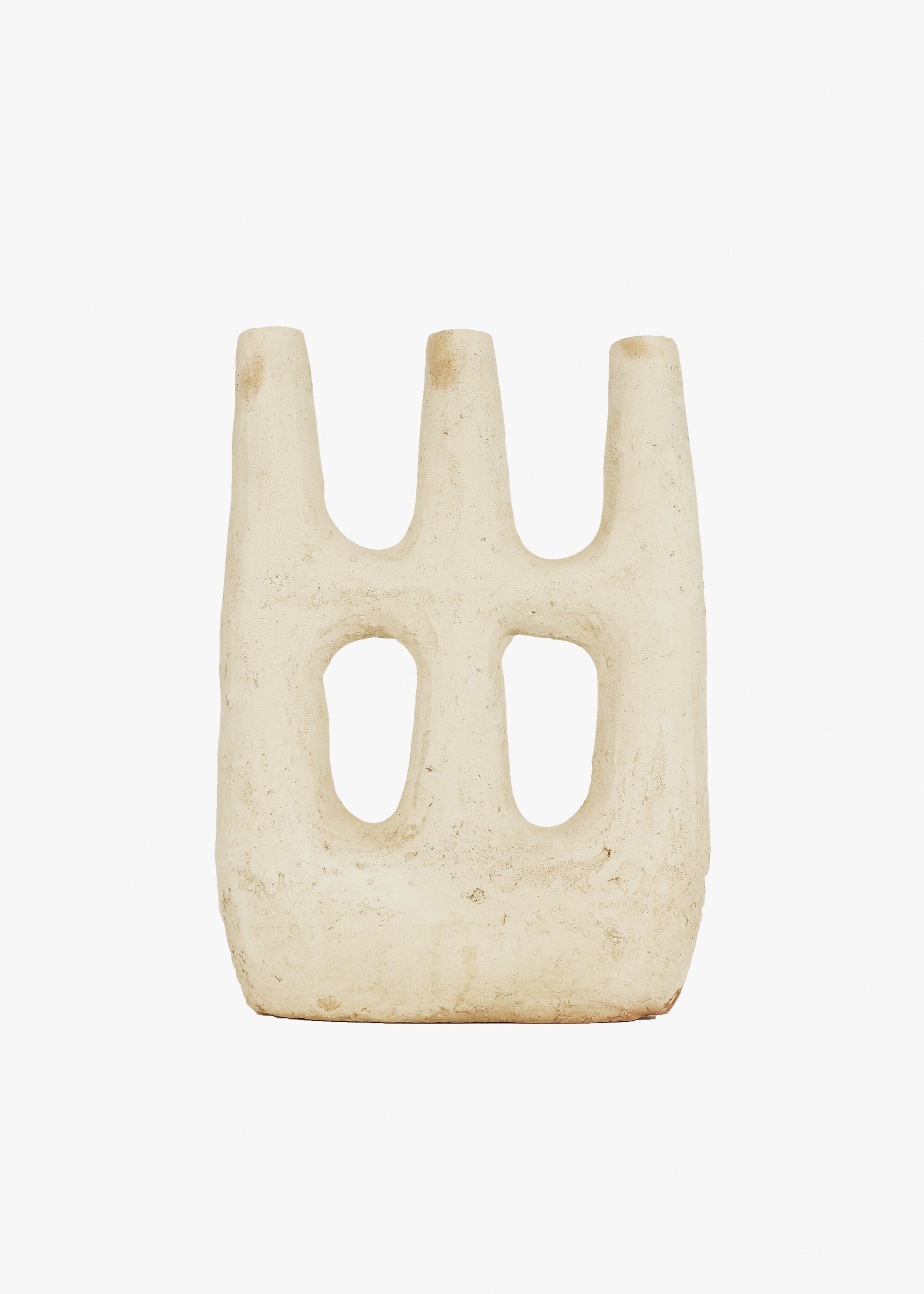 Unglazed Tamegroute Double Hole Candlestick Sculpture