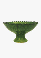 Vintage Tamegroute Green Jagged Edge Pedestal Fruit Bowl