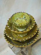 Vintage Tamegroute Ochre Jagged Edge Pedestal Fruit Bowl