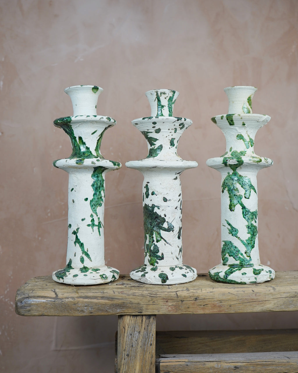 Vintage Splatter Design Green Tamegroute x Puglia Candlestick Holder