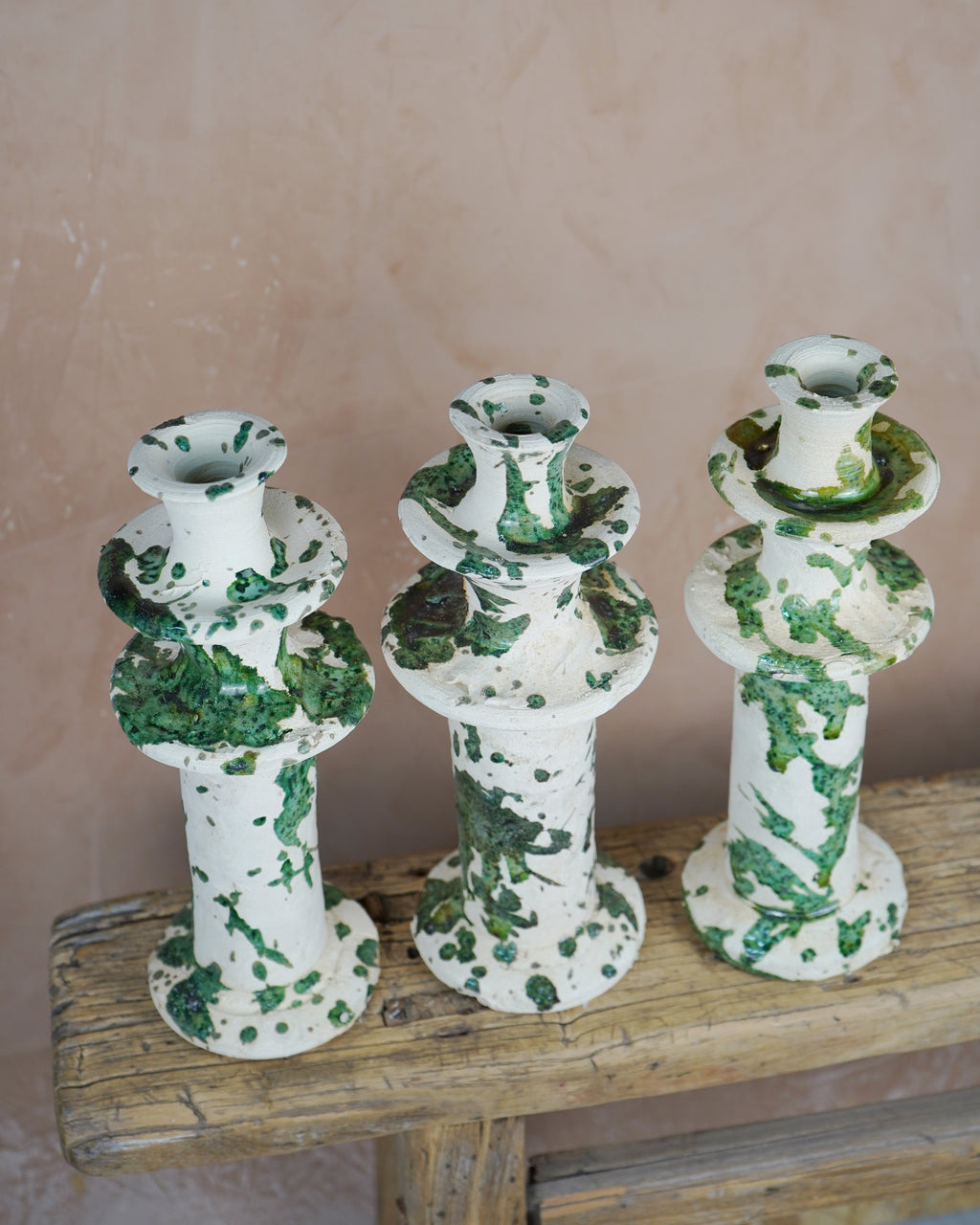 Vintage Splatter Design Green Tamegroute x Puglia Candlestick Holder